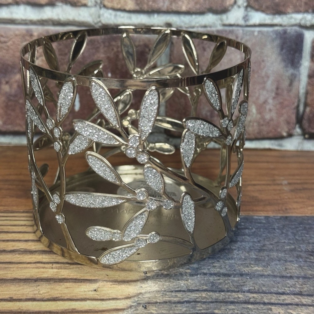 Bath & Body Works Metal 3 Wick Candle Holder Silver Vine Glittery Leaves Sparkle